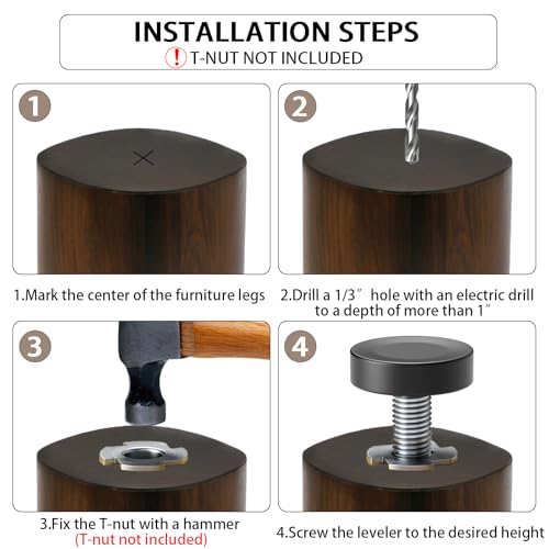 1/4" Thread Leveling Feet, 12 PCS Furniture Levelers, Adjustable Furniture Feet Threaded Screw in, Table Levelers for Adjusting Individual Cabinet Legs - size: 1/4"-20 UNC Thread