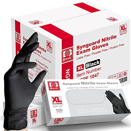 Medical Black Nitrile Exam Gloves - Latex-Free & Powder-Free - NGPF 1047 (Case of 1,000), X-Large - size: X-Large(Pack of 1000)