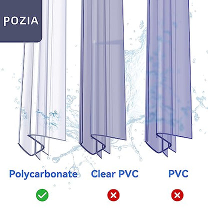 POZIA Shower Door Bottom Seal Frameless Glass Shower Door Seal Strip Clear Vinyl Durable Stop Shower Leaks and Create a Water Barrier Ultra Clear (1PACK-3/8in) - style: 1PACK-3/8in