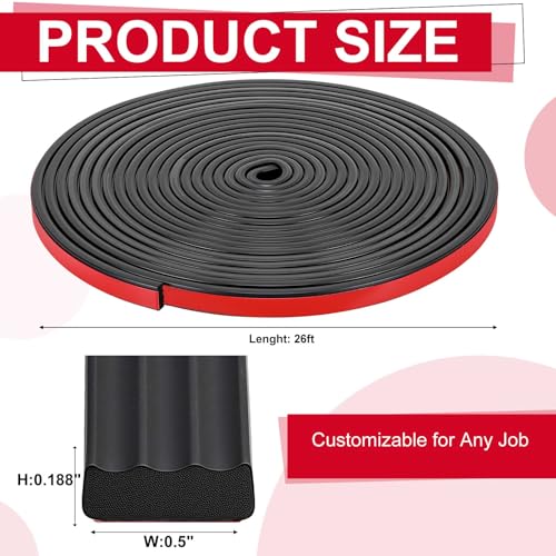 Treela 26 ft Ribbed Foam Rubber Seal with Tape, 0.5x0.188in, Self Adhesive Epdm Foam Rubber Weather Strip, Suitable for Ships, Cars, Rvs, Ships, Garage Doors/Windows, Black - size: 26ft, style: 0.5x0.188in