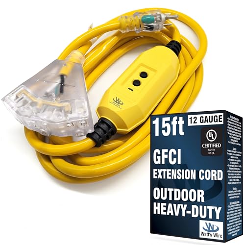 15 ft GFCI Extension Cord - Outdoor Extension Cord Waterproof - Heavy Duty Outdoor Extension Cords 15 ft with Multiple Outlets - Watts Wire - 15' Grounded - GFI Cord - extensiones electricas - size: 15 Ft