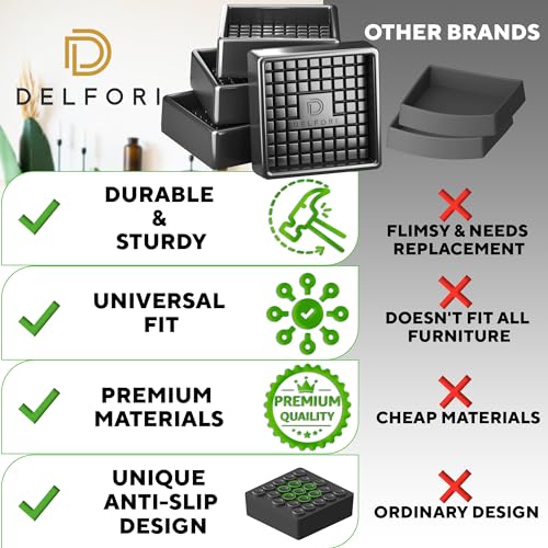 4pcs Non Slip Furniture Pads - Furniture Cups to Prevent Sliding for Couch, Bed, Chair - Premium 3x3 Anti Skid Stoppers for Hardwood, Tile Floors - Perfect Coasters That Fit Any Feet Shape (Black) - size: Black 3" x 3"