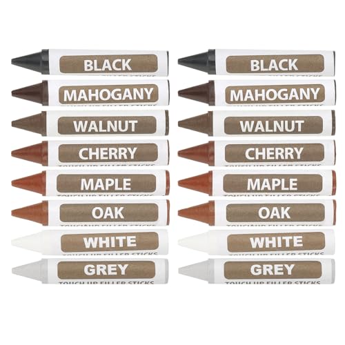 PATIKIL Furniture Markers Touch Up, 16Pcs Wax Wood Filler Sticks Furniture Repair Crayons for Scratches Wood Floor Holes Tables, 7 Color