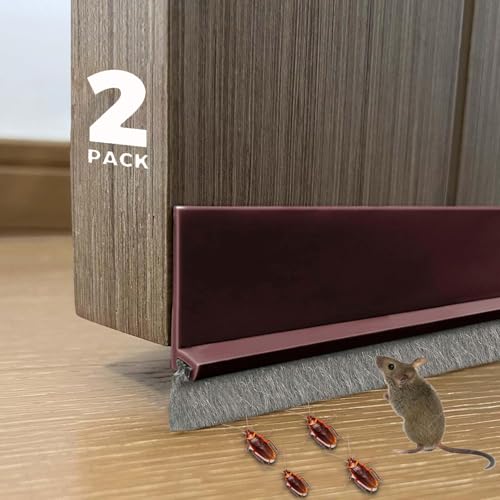 2 PCS Door Draft Stoppers with Brush, Door Sweep for Bottom of Door, Soundproof Door Sealer for Exterior/Interior Doors and Dust/Noise/Hot or Cold Air Insulation, 2" W x 39" L (Brown) - size: Brown