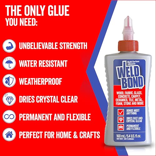 Weldbond Multi-Surface Strong Glue – Fast Drying Glue for Wood, Tile, Ceramic, Pottery, Glass, Metal & More – Heavy Duty Adhesive for Mosaic, Crafts, Wood Working & Repairs – 14.2oz (420ml) 1 Pack - size: 1-Pack
