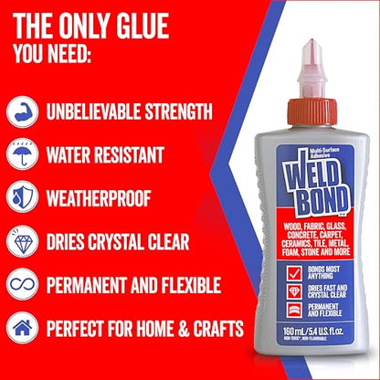 Weldbond Multi-Surface Strong Glue – Fast Drying Glue for Wood, Tile, Ceramic, Pottery, Glass, Metal & More – Heavy Duty Adhesive for Mosaic, Crafts, Wood Working & Repairs – 14.2oz (420ml) 1 Pack - size: 1-Pack