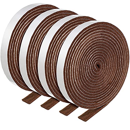 Zonon 4 Rolls 120 Inch Felt Strip with Adhesive Backing Felt Tapes Furniture Strip Rolls Self Stick Heavy Duty Polyester for Protecting Furniture and DIY Adhesive(Dark Brown,0.5 Inch) - color: Dark Brown, size: 0.5 Inch