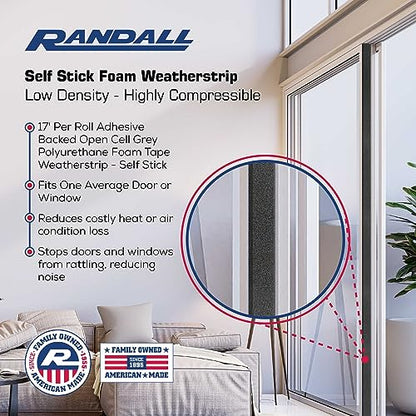 Self Stick Foam Weatherstrip - Low Density - Highly Compressible (1/2" Thick x 3/4" Wide x 17'L) - size: 1/2" Thick x 3/4" Wide x 17'L