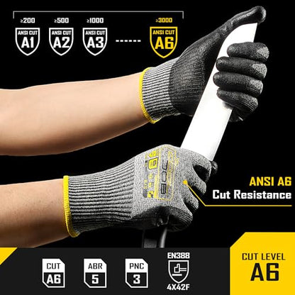 COOLJOB 12/120 Pairs Cut Resistant Safety Work Gloves with Grip, 13 Gauge Seamless Shell with PU Coating, ANSI A2 A4 A6, Gray - size: Medium (Pack of 12), style: Ansi A6 Cut Level