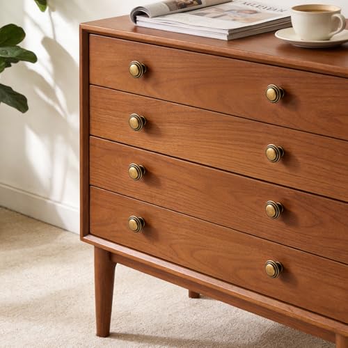 Gobrico 5 Pack 1-3/8 Inch Round Cabinet Knobs Antique Brass Top Ring Handles Bifold Kitchen Wardrobe Drawer Pulls - color: Antique Brass