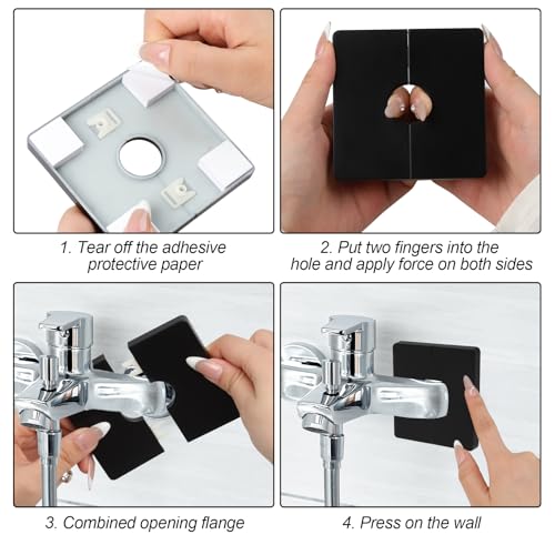 2PCS Shower Arm Flange, Plastic Square Escutcheon Plate Black Plates Self-Adhesive Plumbing Cover Plates for Covering Gaps Holes, for 20mm/0.78 Inch Diameter Pipe