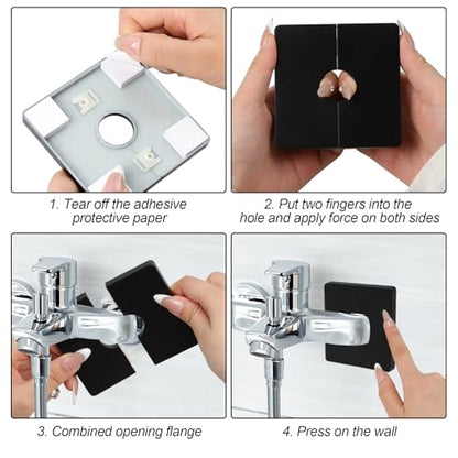 2PCS Shower Arm Flange, Plastic Square Escutcheon Plate Black Plates Self-Adhesive Plumbing Cover Plates for Covering Gaps Holes, for 20mm/0.78 Inch Diameter Pipe
