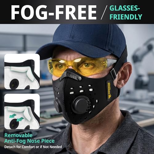 FIGHTECH Dust Mask – Reusable Face Mask with Carbon Filters & Air Valves for Woodworking, Construction & Moving