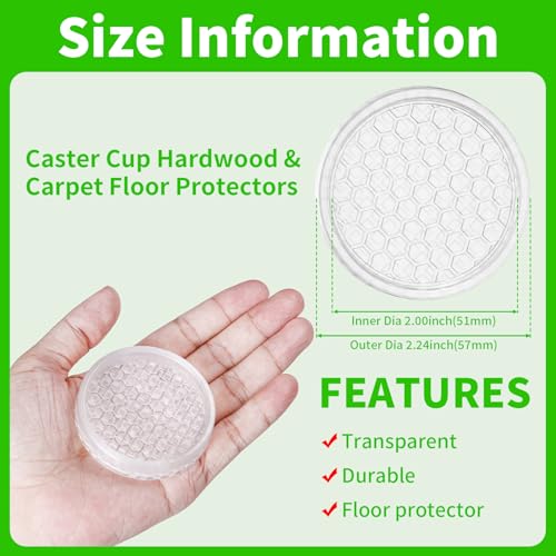Clear Non Slip Furniture Pads - 2" Anti Slide Caster Cups, 12PCS Round Furniture Coasters for Hardwood Floors & Carpet, Wood Floor Protectors for Furniture Leg, Table Chair Couch Bed Stoppers - size: 2" 12pcs clear
