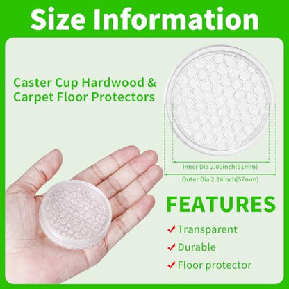 Clear Non Slip Furniture Pads - 2" Anti Slide Caster Cups, 12PCS Round Furniture Coasters for Hardwood Floors & Carpet, Wood Floor Protectors for Furniture Leg, Table Chair Couch Bed Stoppers - size: 2" 12pcs clear