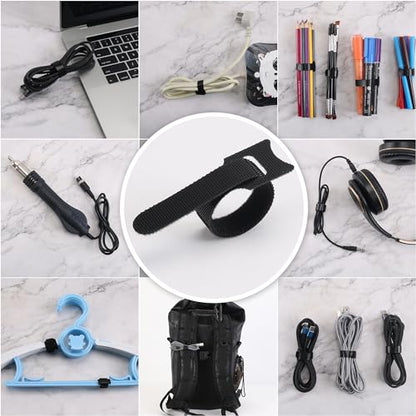 Nettbe Reusable Cable Ties, 210 PCS 8 Inches Adjustable Cord Straps Wire Organizer Cord Wrap and Hook Loop Cable Management - size: 8inches-210pcs