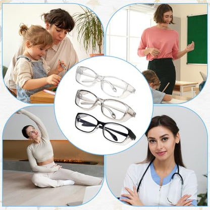 Qianyu 3 Pack Safety Glasses Nurses Goggles Anti Fog Protective Eyewear Square Clear Stylish Lab Goggles Scratch Side Shields Eyewear Light Eye Glasses for Women Men Adults Essentials