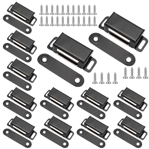 12Pcs Cabinet Door Magnets Catch Magnetic Door Catch, Magnetic Shutter Hardware Drawer Magnet Latch Cabinet Magnets for Closure Cupboard Closet Bathroom(Black) - color: Black