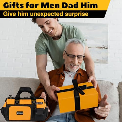 Heavy Duty Tool Bag for men, 16 Inch Tool Box Organizer, Large Portable Canvas Tool storage with 19 Pockets for Truck & Car, Birthday Valentines Day Gifts for Men Dad Electrician Mechanic