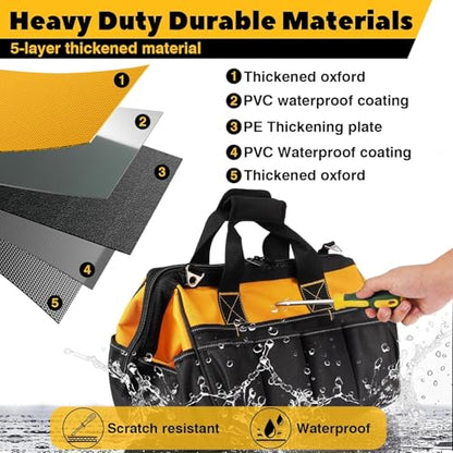 Heavy Duty Tool Bag for men, 16 Inch Tool Box Organizer, Large Portable Canvas Tool storage with 19 Pockets for Truck & Car, Birthday Valentines Day Gifts for Men Dad Electrician Mechanic