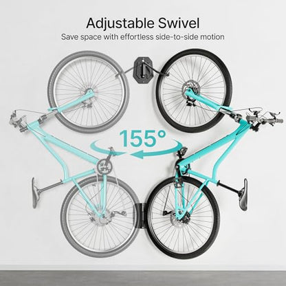 PEGZONE Swivel Bike Wall Mount, Heavy Duty Vertical Bike Rack with Fixed Hooks for Garage Storage, Wall Mounted Bicycle Hangers Holds up to 77 lbs for Indoor, 1 Pack - size: 1 Pack