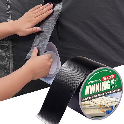 Awning Covers & Tarp Repair Tape - Waterproof Self Adhesive Patch Repair Kit | Patch Tapes for Awnings, Outdoor Canopies, Patio Window Awnings, Gazebos, Tents, RV, Canvas, Boat Covers (Black, 3 Inch) - color: Black, size: 3 Inch By 30 Ft
