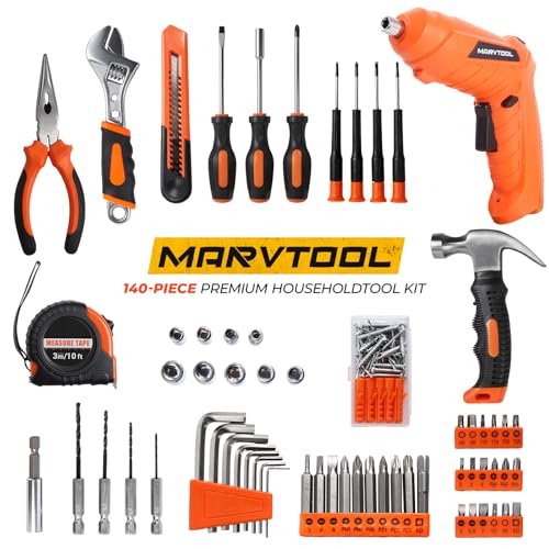 140 Piece Tool Set, Portable Tool Box with Cordless Drill, Home Repair Hand Tool Kit, General Household Drill Set for Homeowner, DIY, Handyman, Women