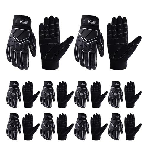 HANDLANDY HLDD Heavy Duty Work Gloves, TPR Protector Impact Gloves, Men Anti Vibration Mechanic Work Glove TouchScreen - color: Black-10 Pairs, size: Large