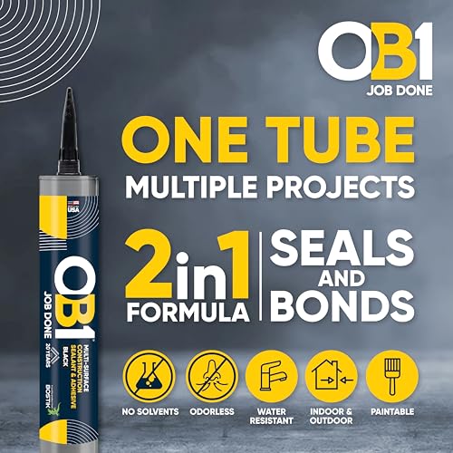OB1 Universal Caulk Sealant & Adhesive Black 10.1oz | Professional Grade Premium All-in-One Advanced Hybrid 2-in1 | Water Resistant Internal & External | Shrink Crack UV & Fade Resistant | 1 Cartridge - color: Black, size: 10.1oz (Pack of 12)