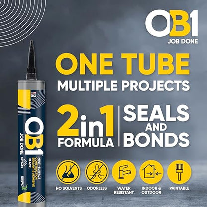 OB1 Universal Caulk Sealant & Adhesive Black 10.1oz | Professional Grade Premium All-in-One Advanced Hybrid 2-in1 | Water Resistant Internal & External | Shrink Crack UV & Fade Resistant | 1 Cartridge - color: Black, size: 10.1oz (Pack of 12)
