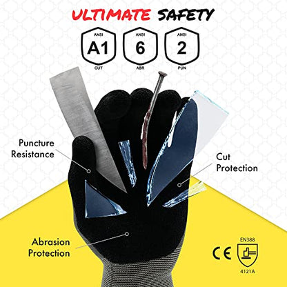 Garden & Work Gloves for Men and Women – Cut Resistant Gardening Gloves with Grip, Lightweight Breathable Safety Gloves for DIY, Construction, Warehouse & General Handling – Large, Pack of 3 - color: Black and Grey