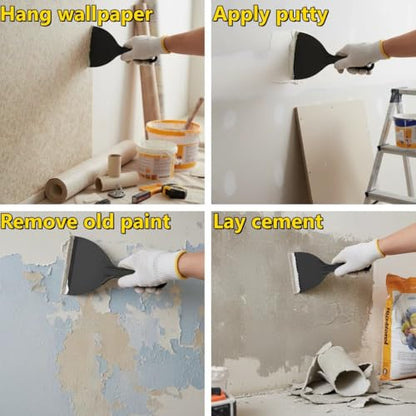 6-Pack Plastic Putty Knife Set, Non-Scratch Scraper & Spackle Spreader with Comfort Grip for Wall Repair, Patching, and Easy Clean up