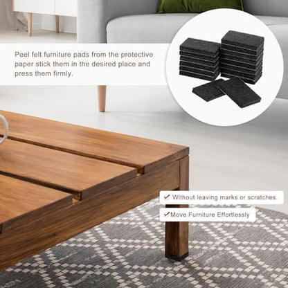 uxcell Furniture Pads, 16Pcs 1.4"x0.9" - Rectangle Self Adhesive Felt Furniture Pads, Hardwood Floor Protectors for Furniture Feet Chairs Legs (Black) - color: Black