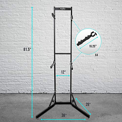 RaxGo Bike Garage Storage Rack, 4 Bicycle Garage Floor Stand, Adjustable, Freestanding, Adjustable Hooks, For Mountain & Road bicycles, Universal For Indoor Use