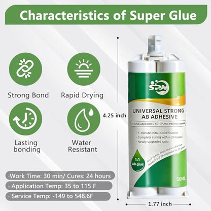 SPMG Metal Glue - High Strength, Heavy Duty Waterproof Epoxy Adhesive for Metal, Plastic, Ceramic, Wood, Glass. Professional Repair for Automotive, Plumbing, DIY & Construction epoxy Glue