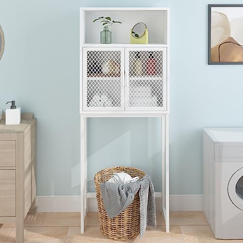 Launica Over The Toilet Storage, Industrial Bathroom Organizer Over Toilet, Freestanding Over Toilet Bathroom Storage Cabinet with Rack, Wood Metal Bathroom Space Saver Shelf Over Toilet, White Oak - color: White Oak