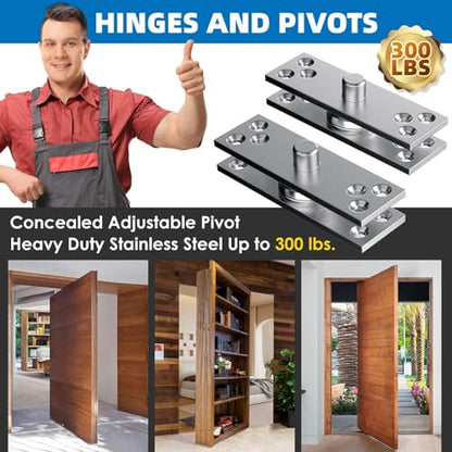Heavy Duty Hidden Pivot Hinges 300LB Stainless Steel for Murphy Door Bookshelf Secret Room Invisible Door Hardware Kit (Center Mount,1 Set) - color: Center Mount 300 lbs 1 set