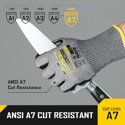 COOLJOB ANSI A7 Cut Resistant Gloves, Cut Proof Work Gloves with Grip, Touchscreen, for Men and Women, Used for Construction, Warehouse, Glass Handling, Wood Work, Grey Medium, 3 Pairs - size: Medium, style: A7 Pack of 3