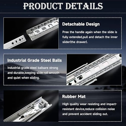 Heavy Duty Drawer Slide with Lock 16 Inch,Full Extension Ball Bearing Runners Locking & Lock-Out, Up to 250lb Load Capacity,1 Pair - size: 16 Inch, style: With lock(W:53mm)