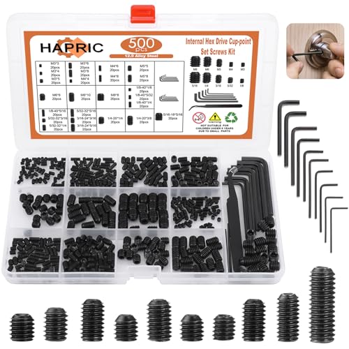 500 Pcs 25 Size Set Screws Metric&SAE Set Screw Assortment Kit 12.9 Alloy Steel Head Socket Metric Set Screws for Bathroom Fixtures Door Handles(M3-M8, 1/8"-40 to 5/16"-18) - color: Black-Metric&SAE-500 Pcs