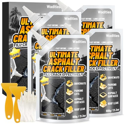 Asphalt Crack Filler, 5.3LB High Elasticity Cement Crack Filler, Self Leveling Waterproof Repair Sealant for Driveway, Walkway, Blacktop Concrete Joint, Outdoor Quick Drying Sealer - Black - style: 4pcs, 5.3LB