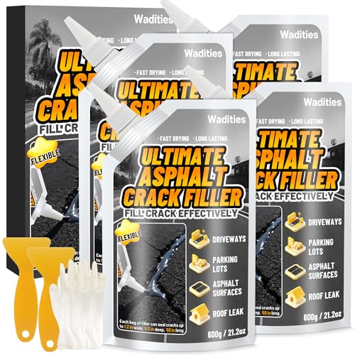 Asphalt Crack Filler, 5.3LB High Elasticity Cement Crack Filler, Self Leveling Waterproof Repair Sealant for Driveway, Walkway, Blacktop Concrete Joint, Outdoor Quick Drying Sealer - Black - style: 4pcs, 5.3LB