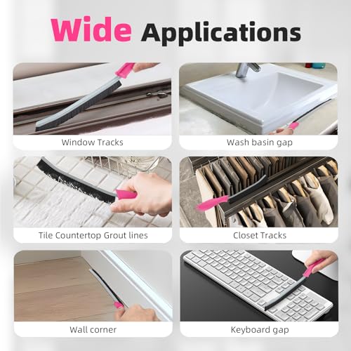 FOOGWEE Hard Bristle Crevice Cleaning Brush - Cleaning Supplies - Grout Cleaning Brushes for Household Use - Crevice Cleaning Tool for Bathroom, Home and Kitchen (3, Rose) - color: Rose