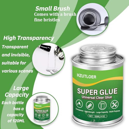 Super Glue,Clear Glue with Brush,4 oz All Purpose Strong Adhesive,Instant Superglue Multi-Purpose Glue for Wood,Ceramic,Leather,Plastic,Glass,Metal,Rubber,DIY Crafts