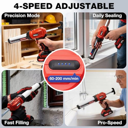 SHALL 21V Cordless Caulking Gun, Electric Caulk Gun with 2 x 2.0Ah Batteries & Silicone Finishing Tool Kit, 4 Adjustable Speeds, Anti-Drip, Fits 10oz/300ml Cartridges for Bathroom Kitchen Tile Sealing