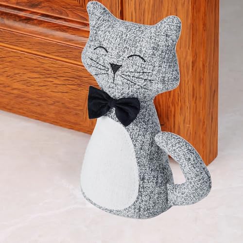 Cute Decorative Door Stopper for Bottom of Door and Inside Door Decorative.Soft and Weighted Door Stop to Keep Door Open (Grey Cat) - color: Grey Cat