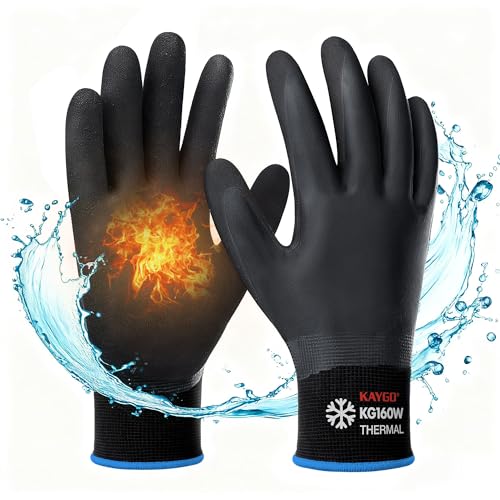 KAYGO Winter Waterproof Work Gloves for Men and Women, 3 Pairs Thermal Insulated Freezer Rubber Coated Gloves,Super Grip,KG160 (M, Black) - color: Black-thermal, size: Medium (Pack of 3)