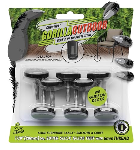 Slipstick Gorilla Outdoor Adjustable Furniture Levelers (8 Pack) Weatherproof Screw in Leg Glides for Chairs, Tables, and Outdoor Furniture Feet, 1-1/8 Inch Slider Glide, M6 Thread - color: Slider Glide, size: M6 Thread