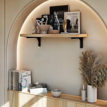 BATODA 16” Shelf Brackets with Beam (4pcs) - L Shelf Brackets Black - Hook Brackets for Floating Shelves - Wall Mounted Support for DIY Open Shelving – Mounting Hardware Included (Pack 4) (4, 16 Inch) - size: 16 Inch