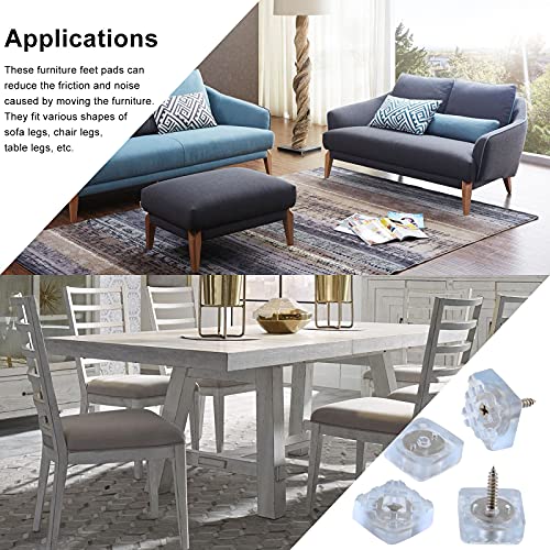 Bonsicoky 20Pcs 0.87Inch/22mm Rubber Furniture Pads with Screws, Clear Square Non Slip Furniture Feet Heavy Duty Couch Feet Covers for Chair, Table, Desk, Sofa - size: 22mm (Square, Clear)